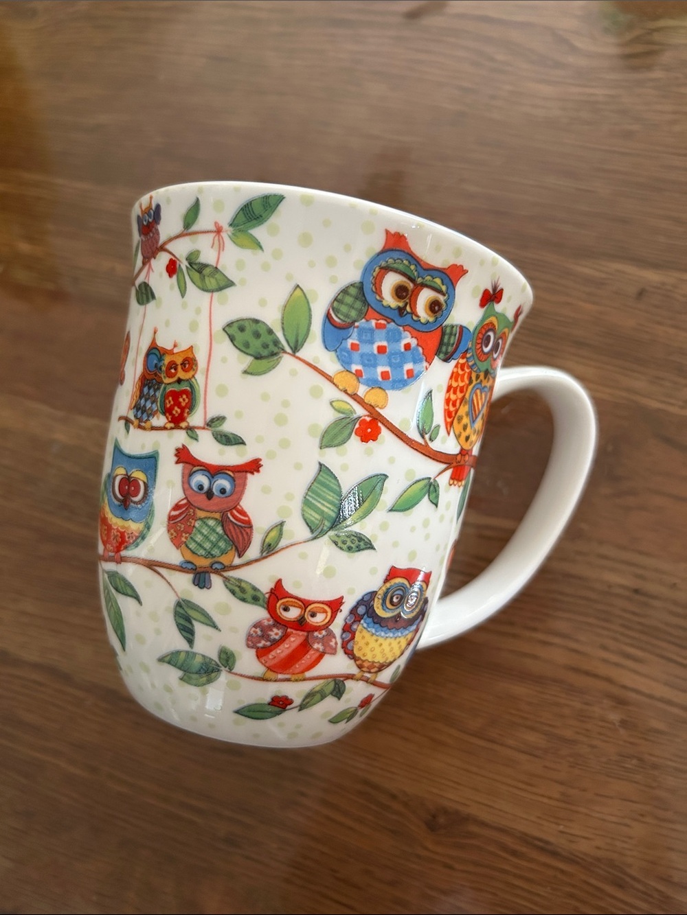 Multicolor Owl Fine Bone China Ceramic Coffee Mug - White Base